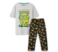 Teenage Mutant Ninja Turtles Mens Pyjama Set | Adults Grey Distressed Pizza Party Short Sleeve Graphic Tee & All Over Print Long Leg Bottoms PJs | TMNT Classic 90's Nostalgic Cartoon Merchandise Gift