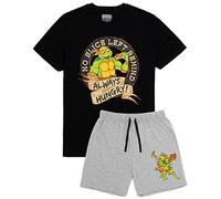 Teenage Mutant Ninja Turtles Mens Pyjama Set | Black & Grey Short Sleeve T-Shirt with Shorts PJs For Adults | Michelangelo Warrior Loungewear | TMNT 90s Nostalgic TV Show Nightwear Merchandise Gift