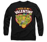 Teenage Mutant Ninja Turtles Pizza is My Valentine Mens Long Sleeve T Shirt, Black, Small