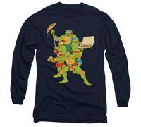 Teenage Mutant Ninja Turtles Pizza Party Mens Long Sleeve T Shirt, Navy, Medium