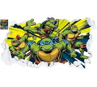 Teenage Mutant Ninja Turtles Wall Sticker - Group Bursting Through Broken Wall Decal World of TMNT Art (60cm Width x 35cm Height)