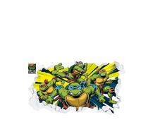Teenage Mutant Ninja Turtles Wall Sticker - Group Bursting Through Broken Wall Decal World of TMNT Art (90cm Width x 50cm Height)
