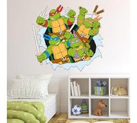 Teenage Mutant Ninja Turtles Wall Sticker - Group Ripping Through Wall Decal TMNT Art (90cm Width x 80cm Height)