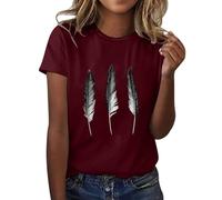 Teenage Womens Short Sleeve Scoop Neck Tunic Comfy Plain T Shirts Oversized Slim Fit Tee Retro Sexy Streetwear for Evening Wine