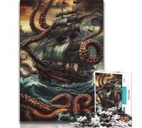 Teenager Jigsaw A Ship Entangled in Tentacles Jigsaw Puzzles for Teenagers 1000 Pieces,Brain Teaser Game Wall Decoration Unique Birthday And Xmas Gifts (26x38cm)