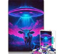 Teenager Jigsaw Alien Spaceship And Cow Adult Jigsaws 1000 Piece,Learning Educational Toys Family Games Enhance Love between Couples (26x38cm)