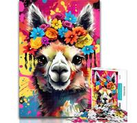Teenager Jigsaw Alpaca Wearing Flowers 1000 Pieces Jigsaw Puzzles For Teens And Adults,Stress Reliever Difficult Challenge Enhance Love between Couples 26x38cm
