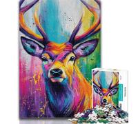 Teenager Jigsaw Animal Deer Oil Painting Jigsaws 1000 Pieces for Teenagers,Charcoal Art Staycation Kill Time for Home Decoration 50x75cm