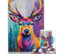 Teenager Jigsaw Animal Deer Oil Painting Jigsaws 1000 Pieces for Teenagers,Charcoal Art Staycation Kill Time for Home Decoration 50x75cm