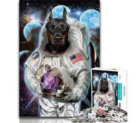 Teenager Jigsaw Astronaut Doberman Dog 1000 Piece Jigsaw Puzzles for Adults & Teens,Learning Educational Toys Family Games Enhance Love between Couples (50x75cm)