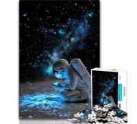Teenager Jigsaw Astronaut Sitting on The Moon 1000 Pieces Jigsaw Puzzles For Teens And Adults,Stress Reliever Difficult Challenge Enhance Love between Couples (50x75cm)