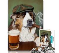 Teenager Jigsaw Australian Shepherd Dog Smoking 1000 Piece Jigsaw Puzzles for Teenagers Gifts,Relax Games Is Ideal As A Gift for The Whole Family 50x75cm