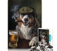 Teenager Jigsaw Australian Shepherd Dog Smoking 1000 Pieces Jigsaw Puzzle for Adults& Teens,Decompressing Intellectual Educational Toy Birthday Present, Gifts 50x75cm