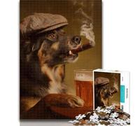 Teenager Jigsaw Australian Shepherd Dog Smoking Jigsaws 1000 Pieces for Adults,Educational Games Home Decoration Artists Collection, Fine Art 50x75cm