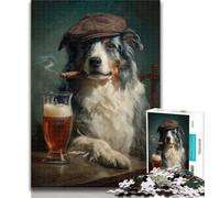 Teenager Jigsaw Australian Shepherd Smoking Jigsaw Puzzles 1000 Pieces for Adults Teens,Learning Educational Toys Family Games Birthday Present, Gifts 26x38cm