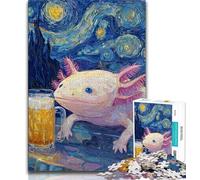 Teenager Jigsaw Axolotl with Beer Starry Night 1000 Piece Jigsaw Puzzles,Decompressing Intellectual Educational Toy Birthday Present, Gifts (50x75cm)