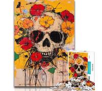Teenager Jigsaw Basquiat-style Flowers And Skulls Jigsaw Puzzles for Adults 1000 Pieces,Educational Stress Relief Toy Great Gifts And Toys 26x38cm