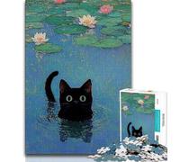 Teenager Jigsaw Black Cat at The Pond 1000 Piece Jigsaw Puzzle for Adults And Teenagers,Family Game Stress Reliever Difficult Challenge Secret Santa Gifts (26x38cm)