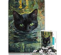 Teenager Jigsaw Black Cat in The Lake 1000 Piece Jigsaw Puzzle for Adults And Teenagers,Family Game Stress Reliever Difficult Challenge Secret Santa Gifts (50x75cm)