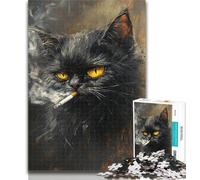 Teenager Jigsaw Black Cat Smoking Adult Jigsaws 1000 Pieces Difficult,Learning Educational Toys Family Games Birthday Present, Gifts 26x38cm