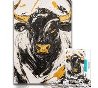 Teenager Jigsaw Black Gold Bull 1000 Piece Jigsaw Puzzles for Adults,Artistic Wall Decor & Birthday Gift Idea for Friends, Home Office 50x75cm