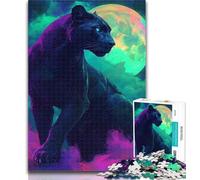 Teenager Jigsaw Black Panther Under The Moon 1000 Pieces Jigsaw Puzzle for Adults& Teens,Decompressing Intellectual Educational Toy Birthday Present, Gifts 26x38cm