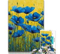 Teenager Jigsaw Blue Poppy Flowers Oil Painting 1000 Pieces Jigsaw Puzzle for Adults& Teens,Educational Game for Birthday, Chrismas for Ages 14+ 50x75cm
