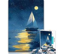 Teenager Jigsaw Boat Sailing Under The Starry Sky 1000 Piece Jigsaw Puzzles for Adults & Teens,Learning Educational Toys Family Games Enhance Love between Couples 26x38cm