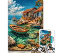Teenager Jigsaw Boats on Resort Island 1000 Piece Jigsaw Puzzles for Adults,Fun Activity for Home, Rainy Days Toys, Birthday Gifts 26x38cm