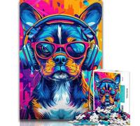 Teenager Jigsaw Boxer Puppy with Headphones 1000 Piece Jigsaw Puzzles,for Is Ideal As A Gift for The Whole Family for And 14 Years Old 50x75cm