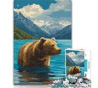 Teenager Jigsaw Brown Bear in The Lake Jigsaws 1000 Pieces for Adults,Toys Educational Games Stress Relieving Great Gifts And Toys 26x38cm
