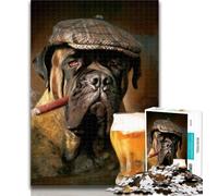 Teenager Jigsaw Bullmastiff Dog Smoking Adult Jigsaws 1000 Pieces Difficult,Vibrant And Unique Design Relaxing & Challenging Puzzle Experience 50x75cm