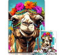 Teenager Jigsaw Camel Wearing Flowers 1000 Pieces Jigsaw Puzzle for Adults& Teens,Educational Toys Is Ideal As A Gift for The Whole Family 75x50cm
