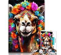 Teenager Jigsaw Camel Wearing Flowers 1000 Pieces Jigsaw Puzzles For Teens And Adults,Stress Reliever Difficult Challenge Enhance Love between Couples 75x50cm