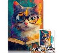 Teenager Jigsaw Cat Reading A Book Adult Jigsaws 1000 Pieces Difficult,Vibrant And Unique Design Relaxing & Challenging Puzzle Experience 50x75cm