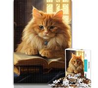 Teenager Jigsaw Cat Reading Book 1000 Pieces Jigsaw Puzzles For Teens And Adults,Stress Reliever Difficult Challenge Enhance Love between Couples 75x50cm