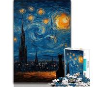 Teenager Jigsaw Cat Under The Starry Sky 1000 Pieces Jigsaw Puzzles for Adults And Teens,Enhance Love between Couples for Ages 14+ (50x75cm)