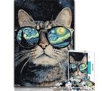 Teenager Jigsaw Cat Wearing Glasses 1000 Piece Jigsaw Puzzles for Teenagers Gifts,Relax Games Is Ideal As A Gift for The Whole Family (26x38cm)