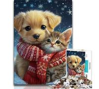 Teenager Jigsaw Cats And Dogs in Winter 1000 Pieces Jigsaw Puzzles for Adults And Teens,Enhance Love between Couples for Ages 14+ (50x75cm)