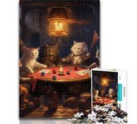 Teenager Jigsaw Cats Play Poker 1000 Pieces Jigsaw Puzzle for Adults& Teens,Decompressing Intellectual Educational Toy Birthday Present, Gifts 26x38cm