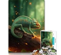 Teenager Jigsaw Chameleon in The Forest Jigsaws 1000 Pieces for Teenagers,Charcoal Art Staycation Kill Time for Home Decoration 50x75cm