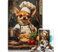 Teenager Jigsaw Chihuahua Cooking 1000 Piece Jigsaw Puzzles for Teenagers Gifts,Toys Educational Games Stress Relieving Enhance Love between Couples 26x38cm