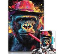 Teenager Jigsaw Chimpanzee Smoking Adult Jigsaws 1000 Pieces Difficult,Learning Educational Toys Family Games Birthday Present, Gifts 26x38cm