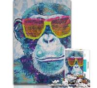 Teenager Jigsaw Chimpanzee Wearing Glasses 1000 Piece Jigsaw Puzzles for Adults,Fun Activity for Home, Rainy Days Toys, Birthday Gifts 50x75cm