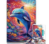 Teenager Jigsaw Color Dolphins Jigsaws 1000 Pieces for Adults,Educational Games Home Decoration Artists Collection, Fine Art 50x75cm