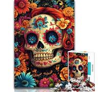 Teenager Jigsaw Colored Skull Jigsaws 1000 Pieces for Teenagers,Charcoal Art Staycation Kill Time for Home Decoration 50x75cm