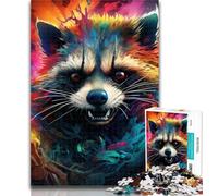 Teenager Jigsaw Colorful Art Raccoon Puzzles for Adults Teens 1000 Pieces,Perfect for Game Nights, Colorful Toy for Home Gift 75x50cm