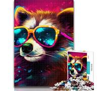 Teenager Jigsaw Colorful Art Raccoon Puzzles for Adults Teens 1000 Pieces,Perfect for Game Nights, Colorful Toy for Home Gift 75x50cm