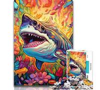 Teenager Jigsaw Colorful Art Shark 1000 Piece Jigsaw Puzzles for Adults & Teens,Learning Educational Toys Family Games Enhance Love between Couples 26x38cm