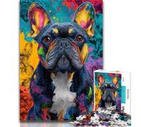 Teenager Jigsaw Colorful French Bulldog Jigsaws 1000 Pieces for Teenagers,Charcoal Art Staycation Kill Time for Home Decoration 50x75cm
